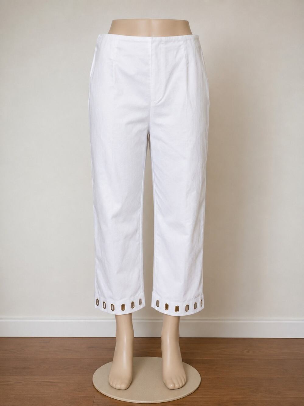 Jones New York Signature Capri Womens Sz 10 Petite White Gold Grommets at Hem